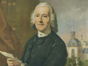 Porträt von Johann Christian Senckenberg vor seinen Stiftungen von Anton Wilhelm Tischbein