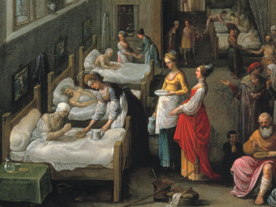 Adam Elsheimer „Die heilige Elisabeth aus Ungarn bringt den Kranken in einem Hospital Essen“, um 1598 (Ausschnitt)