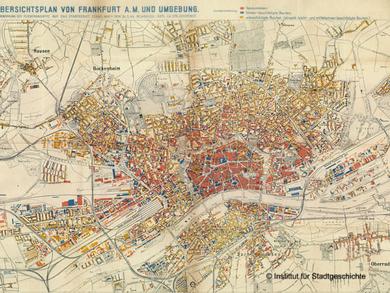 Schadensplan durch Fliegerangriffe auf das Stadtgebiet (Stand März 1945)