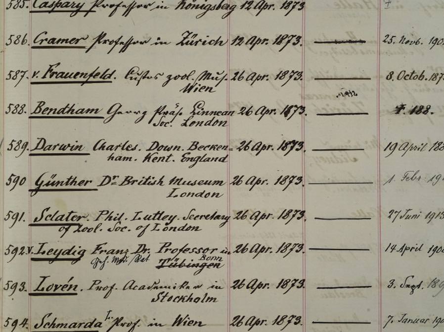 Mitgliederverzeichnis Senckenberg 1867 (SGN-Archiv im Institut für Stadtgeschichte, V176 Nr. 3197)